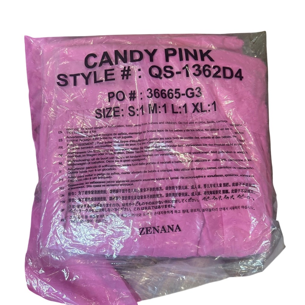 ZENANA Candy Pink Swiss Dot Small Babydoll V Neck Dess Long Sleeve‎ - Picture 4 of 8